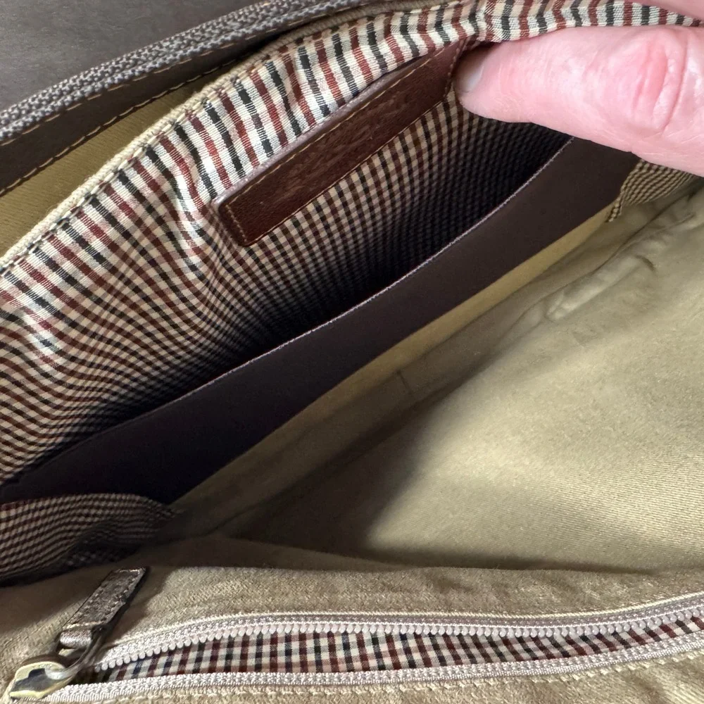 Boconi Messenger Bag Brown Leather Canvas Laptop Case Dark Academia